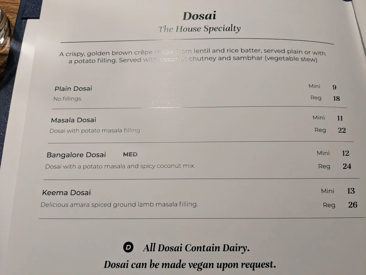 Menu, Amara Indian Restaurant