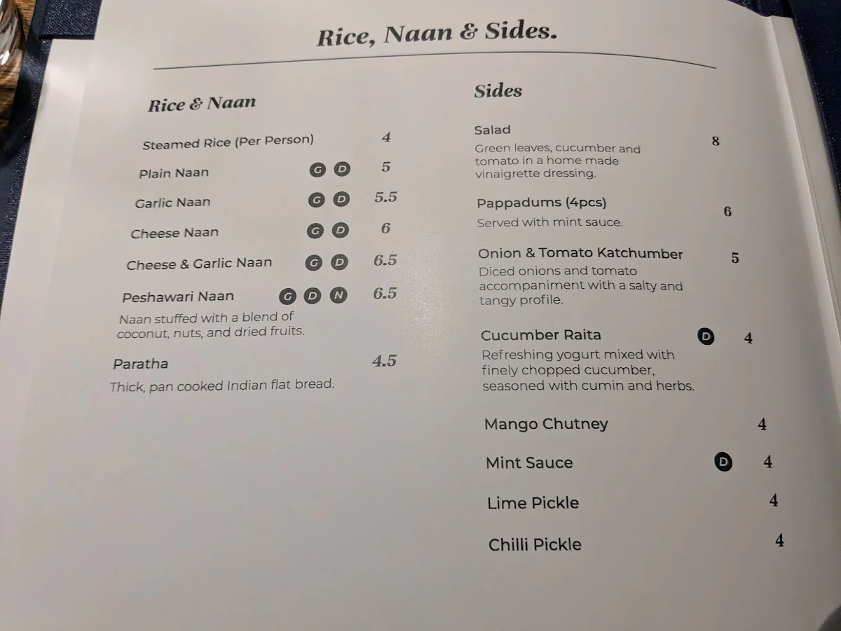 Menu, Amara Indian Restaurant
