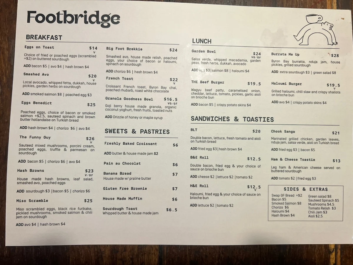 Menu, Footbridge Cafe