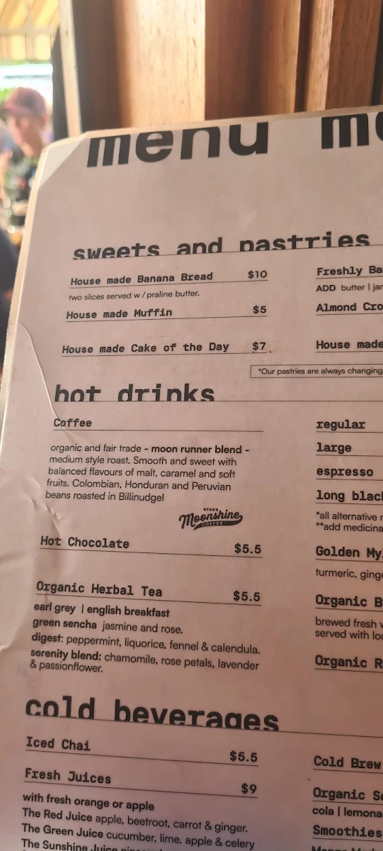 Menu, Footbridge Cafe