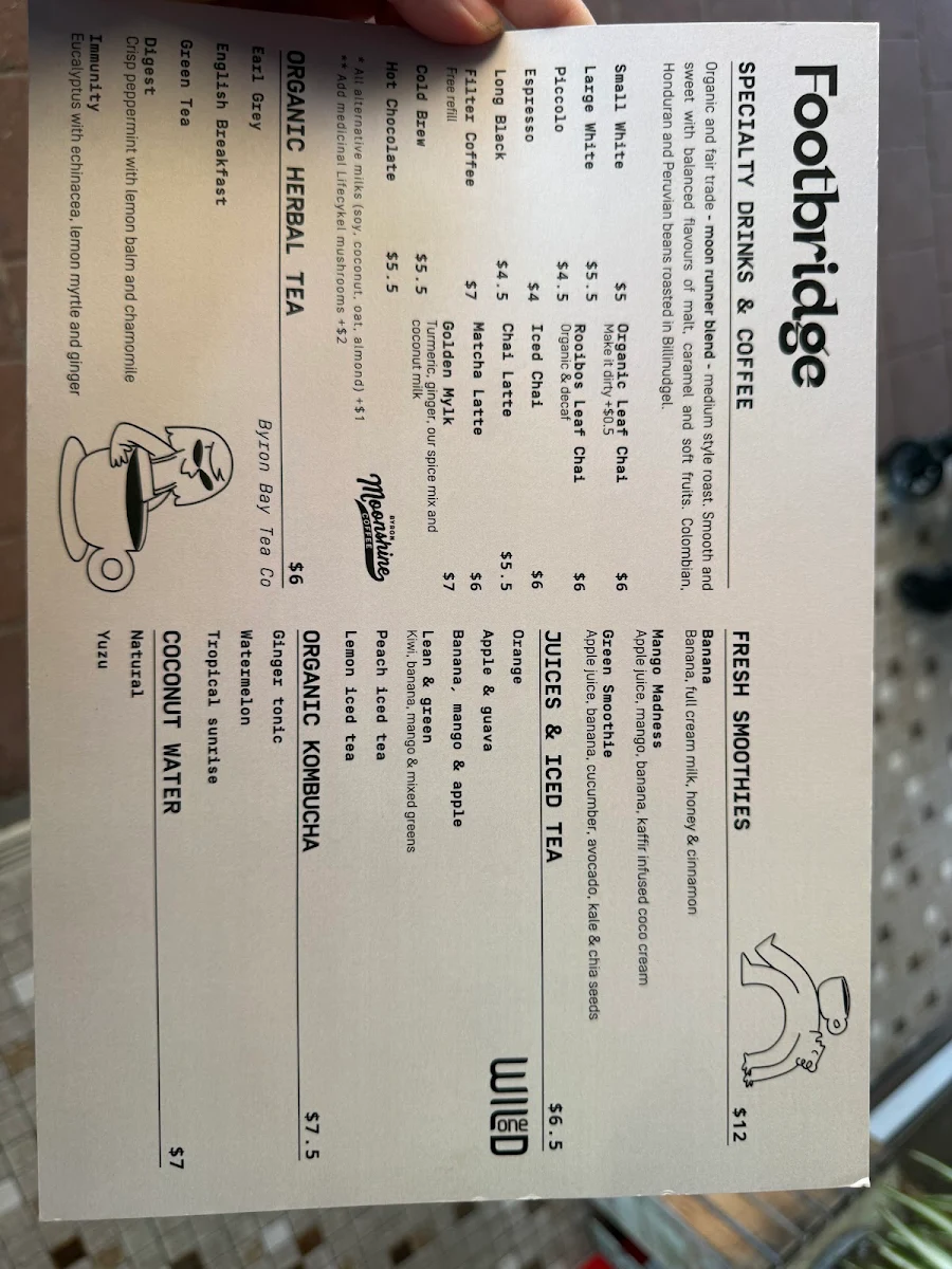 Menu, Footbridge Cafe