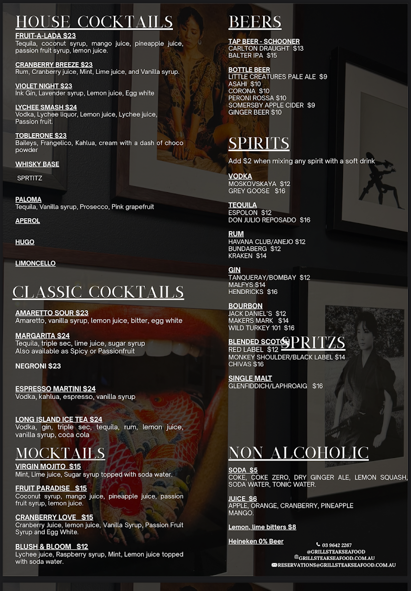 Menu, Grill Steak Seafood
