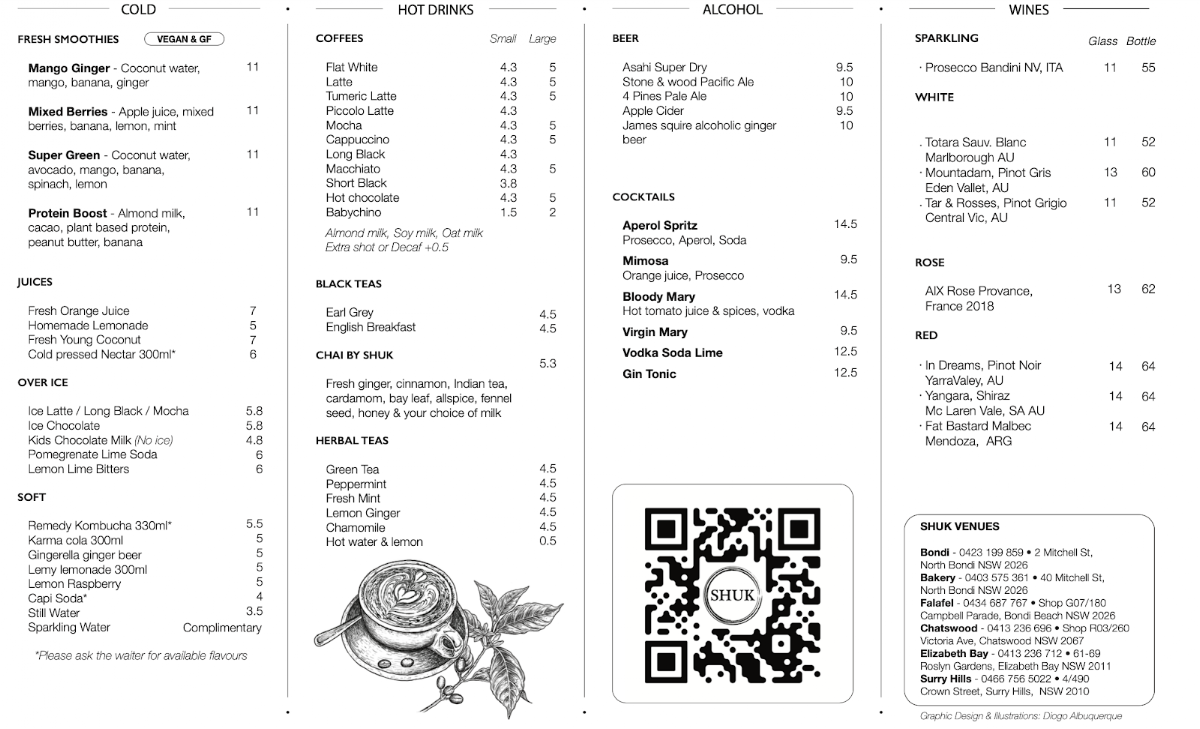 Menu, Shuk Elizabeth Bay
