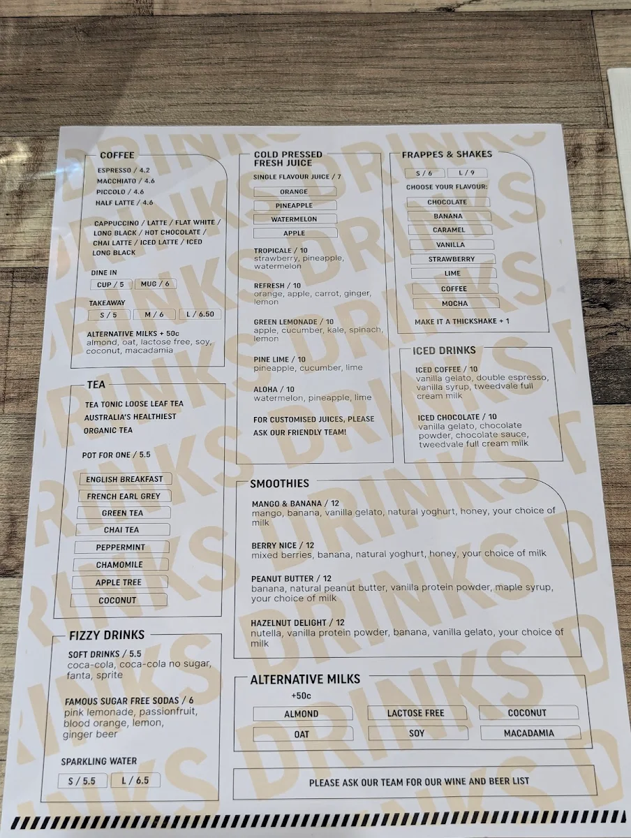 Menu, Zeea's Eatery