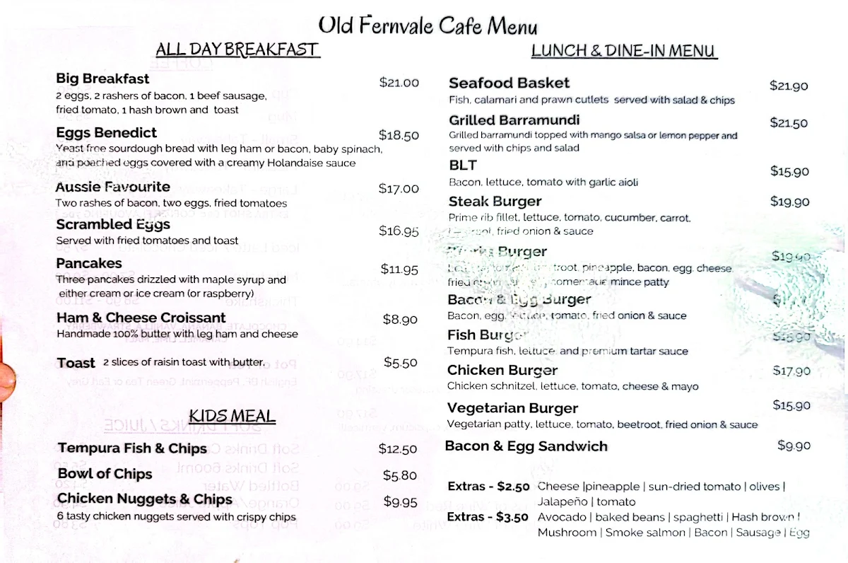 Menu, Old Fernvale Bakery & Cafe