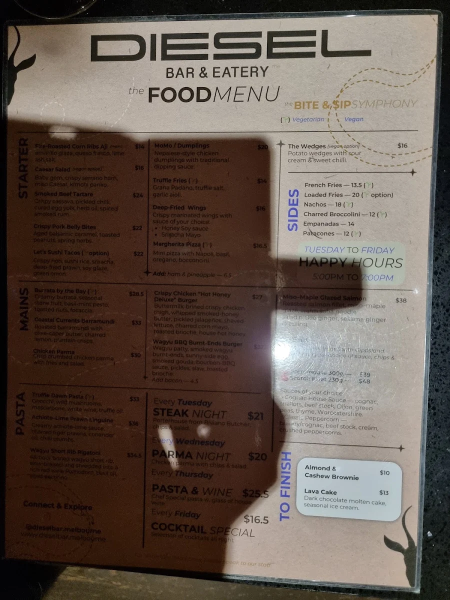Menu, Diesel Bar & Eatery