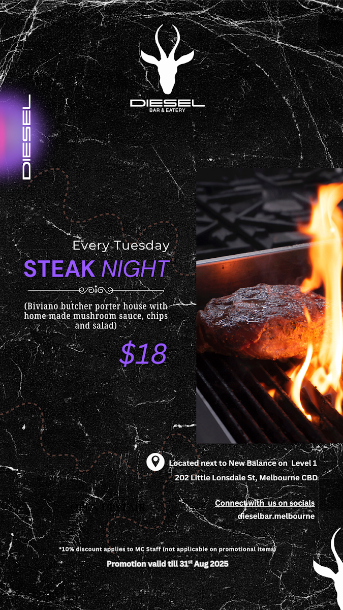 Menu, Diesel Bar & Eatery