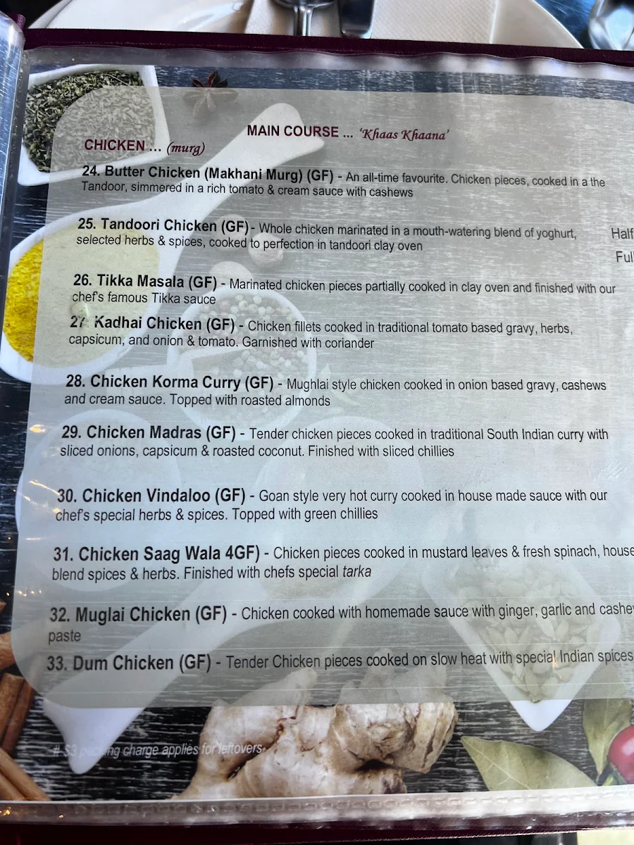 Menu, Indian Chimney Restaurant