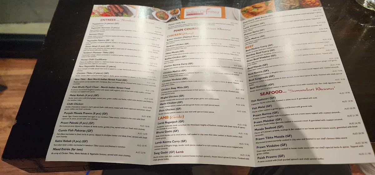 Menu, Indian Chimney Restaurant