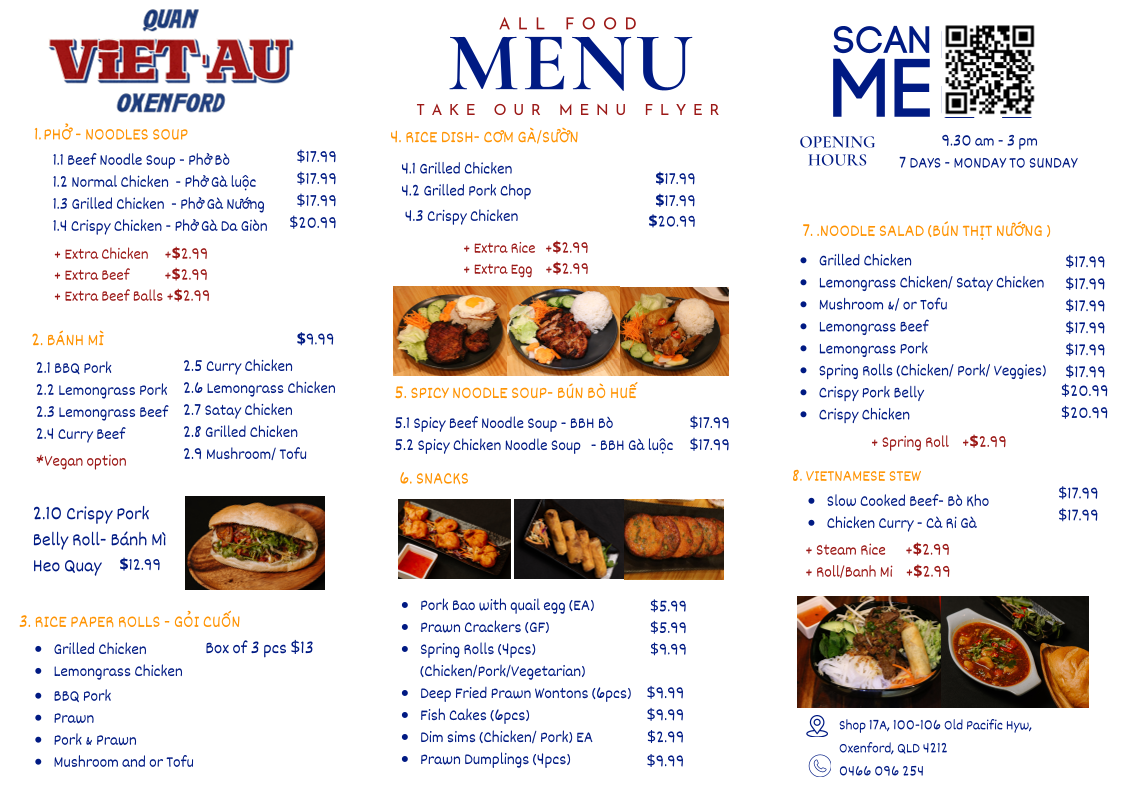 Menu, Viet Au Kitchen