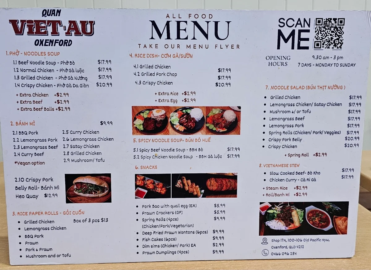 Menu, Viet Au Kitchen