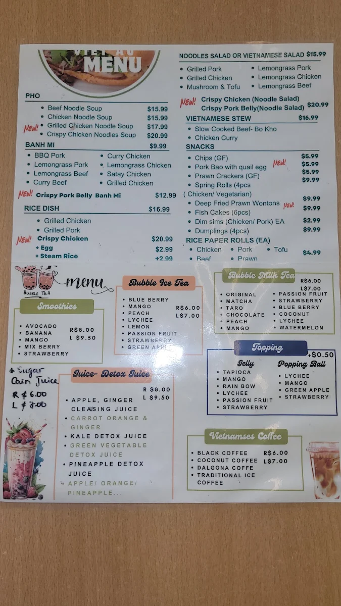 Menu, Viet Au Kitchen