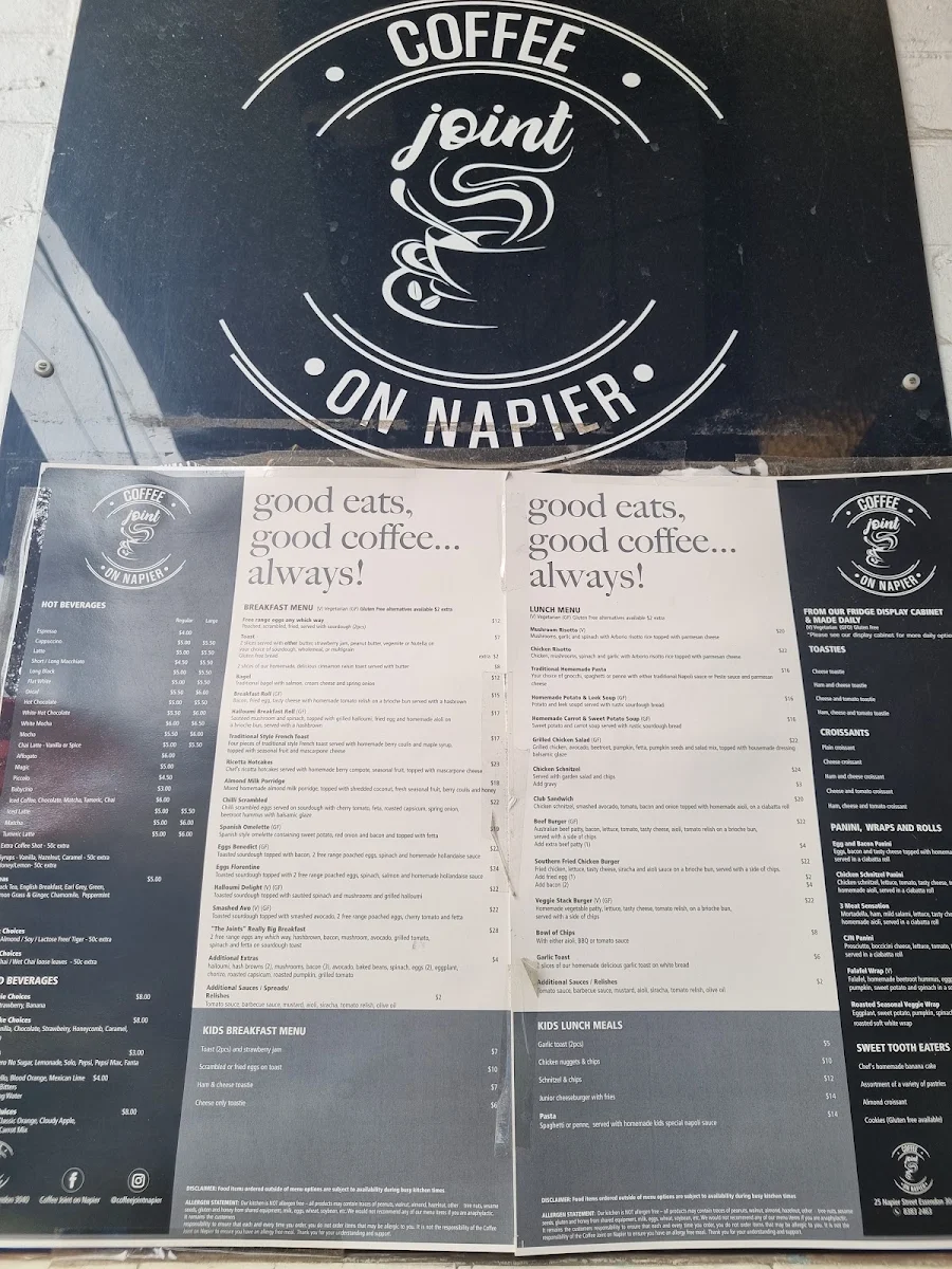 Menu, Coffee Joint on Napier