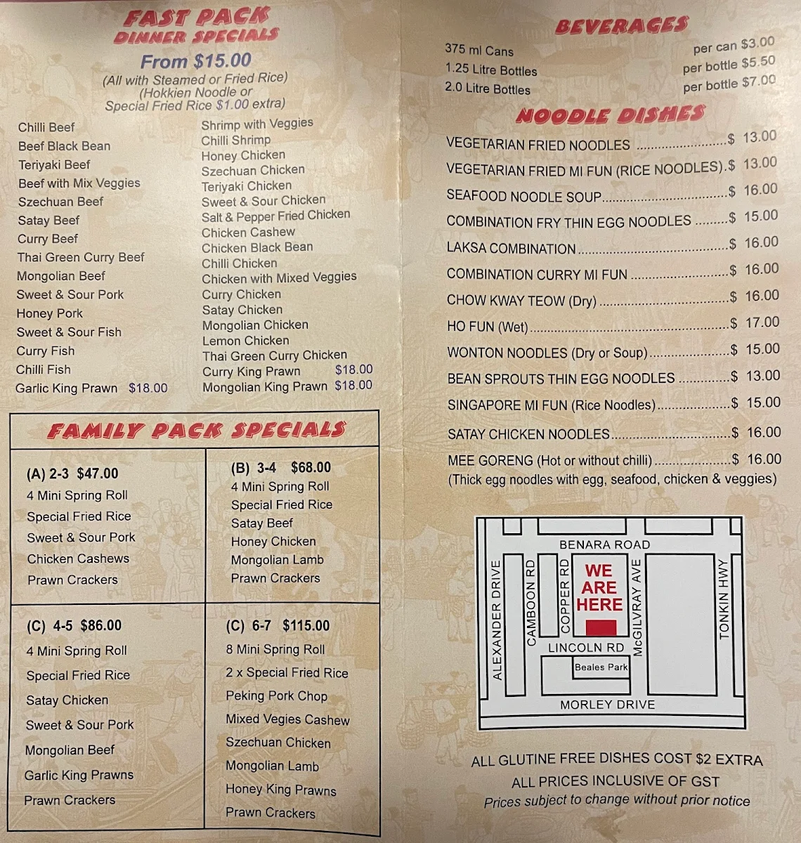 Menu, Wing Soon Chinese Restaurant