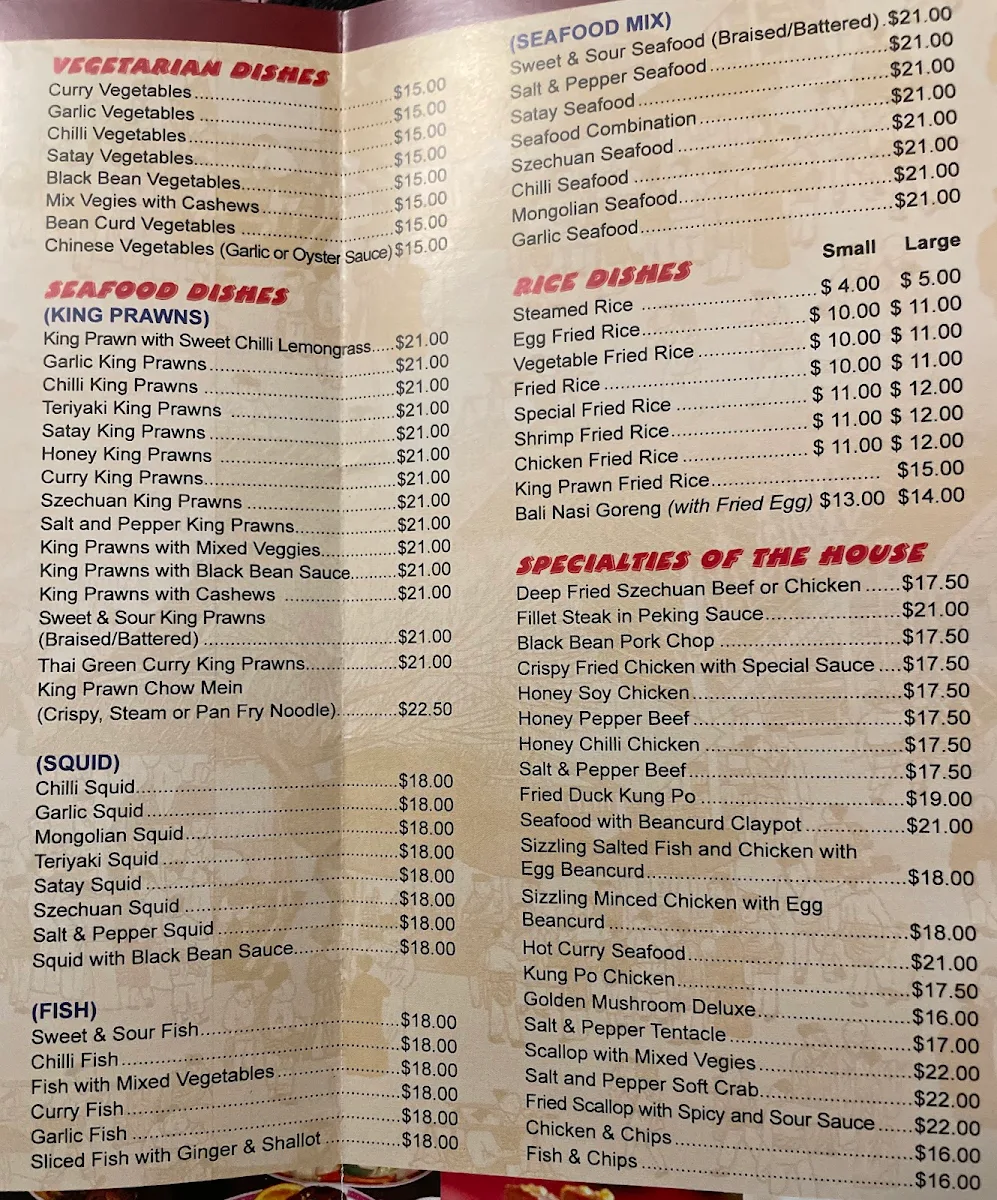 Menu, Wing Soon Chinese Restaurant