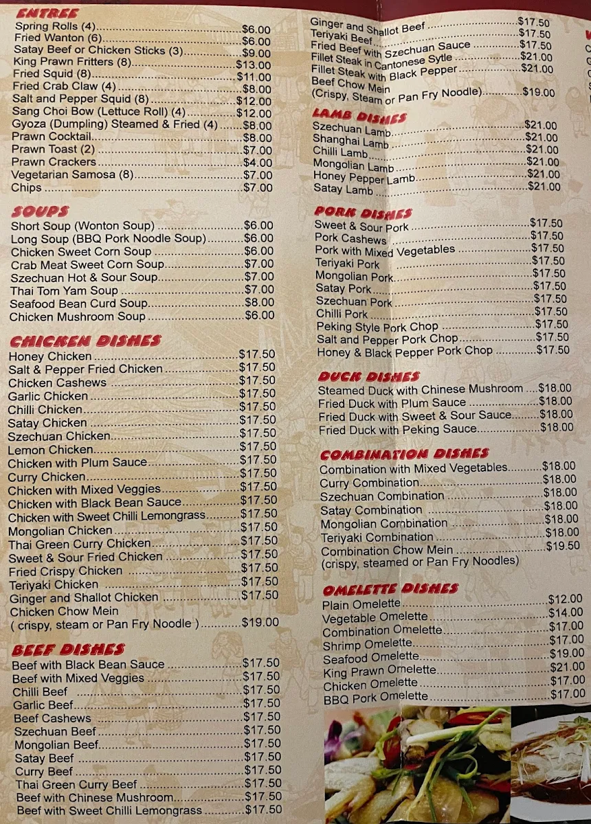 Menu, Wing Soon Chinese Restaurant