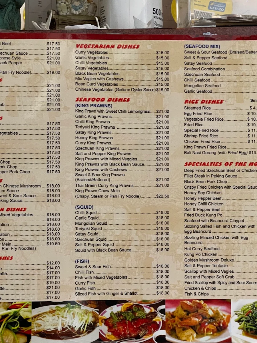 Menu, Wing Soon Chinese Restaurant