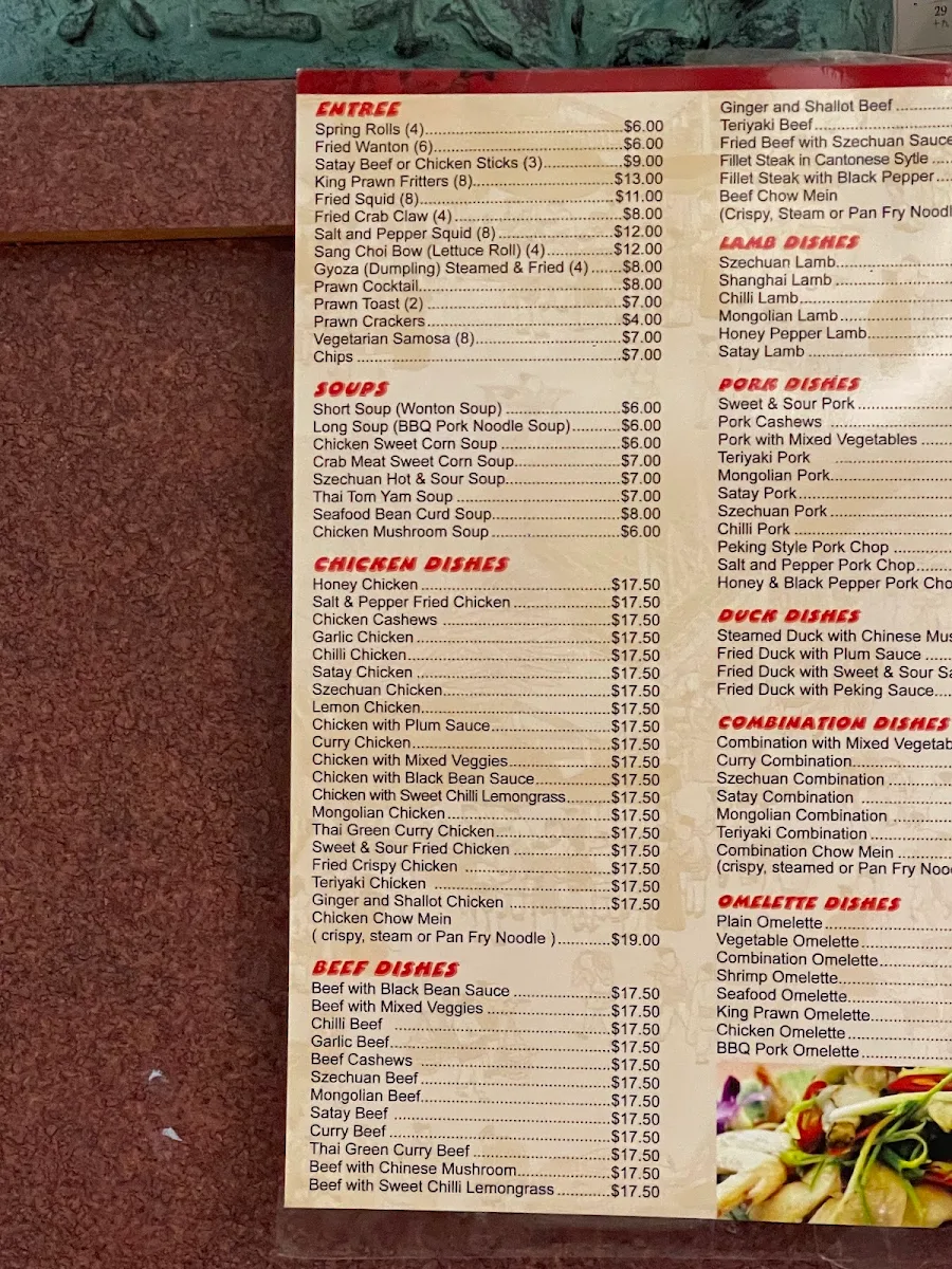 Menu, Wing Soon Chinese Restaurant