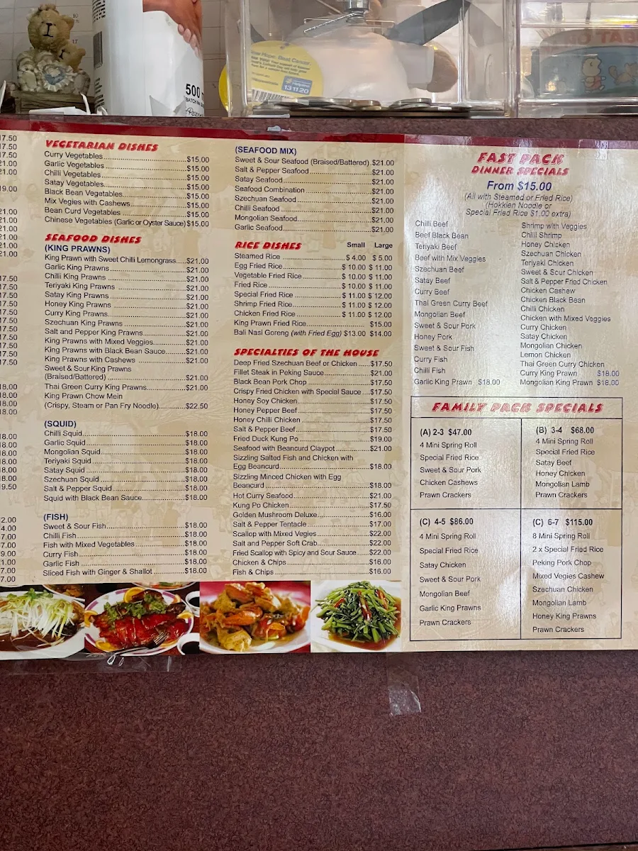 Menu, Wing Soon Chinese Restaurant