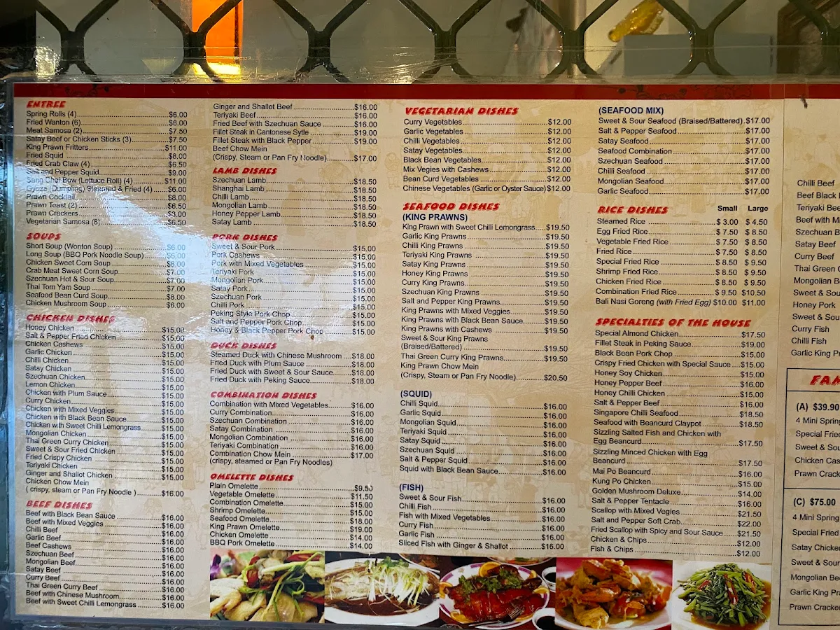 Menu, Wing Soon Chinese Restaurant