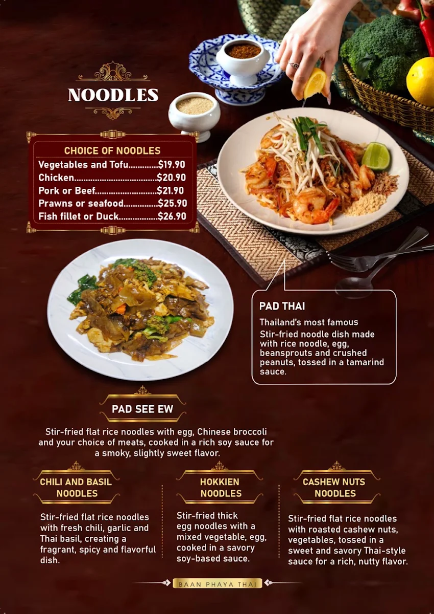 Menu, Baan Phaya Thai Everton Park