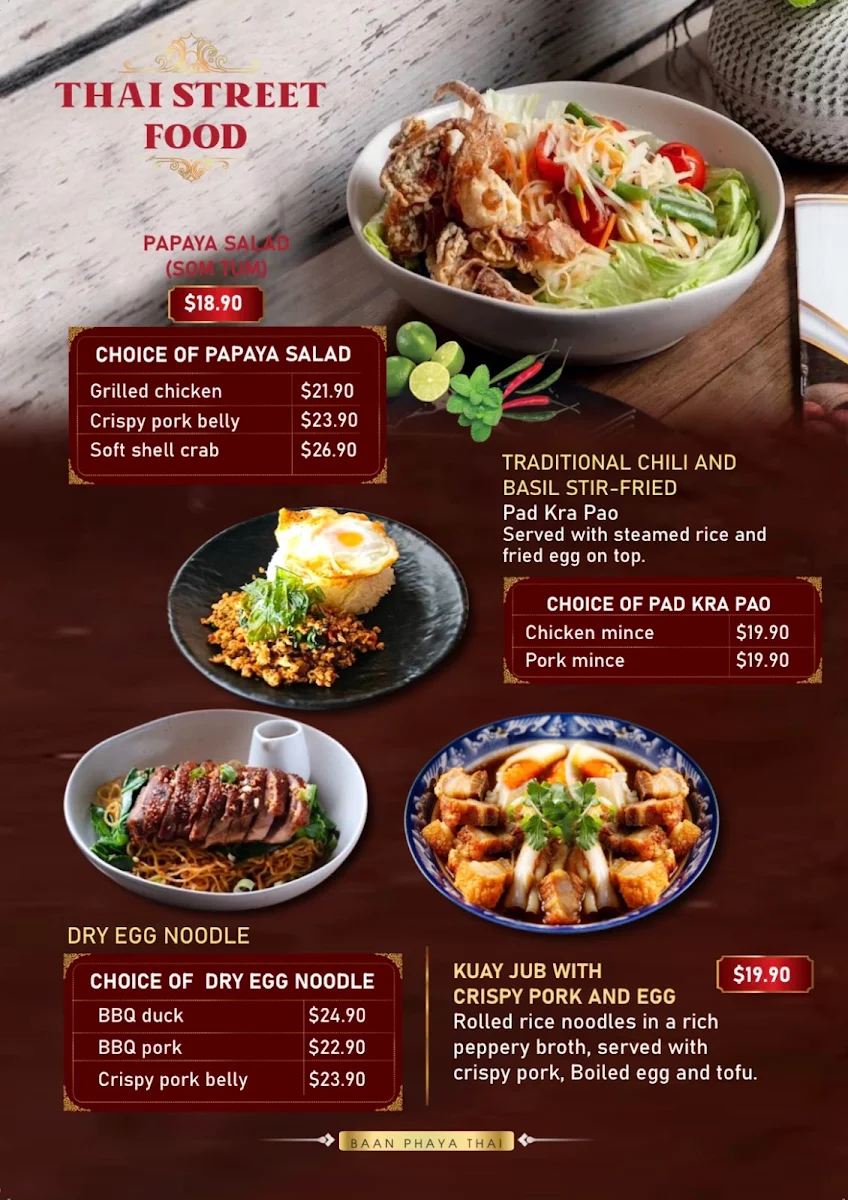 Menu, Baan Phaya Thai Everton Park