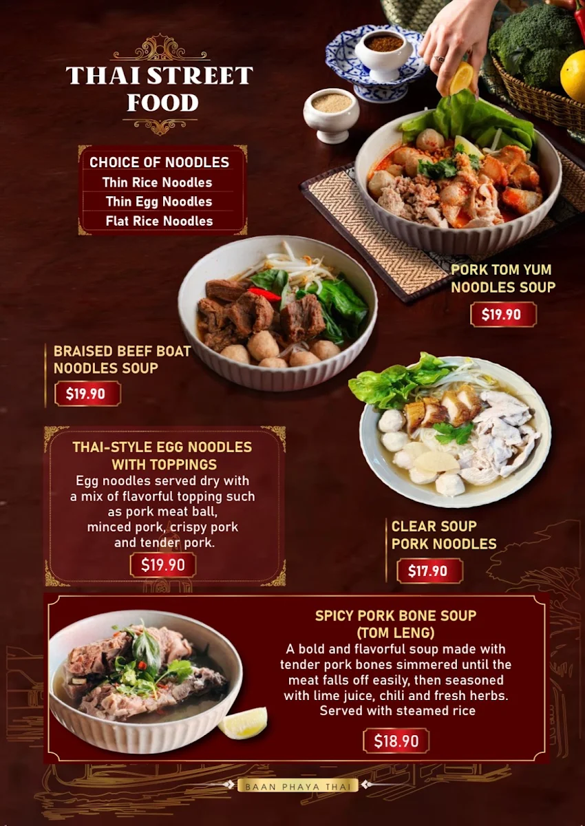 Menu, Baan Phaya Thai Everton Park
