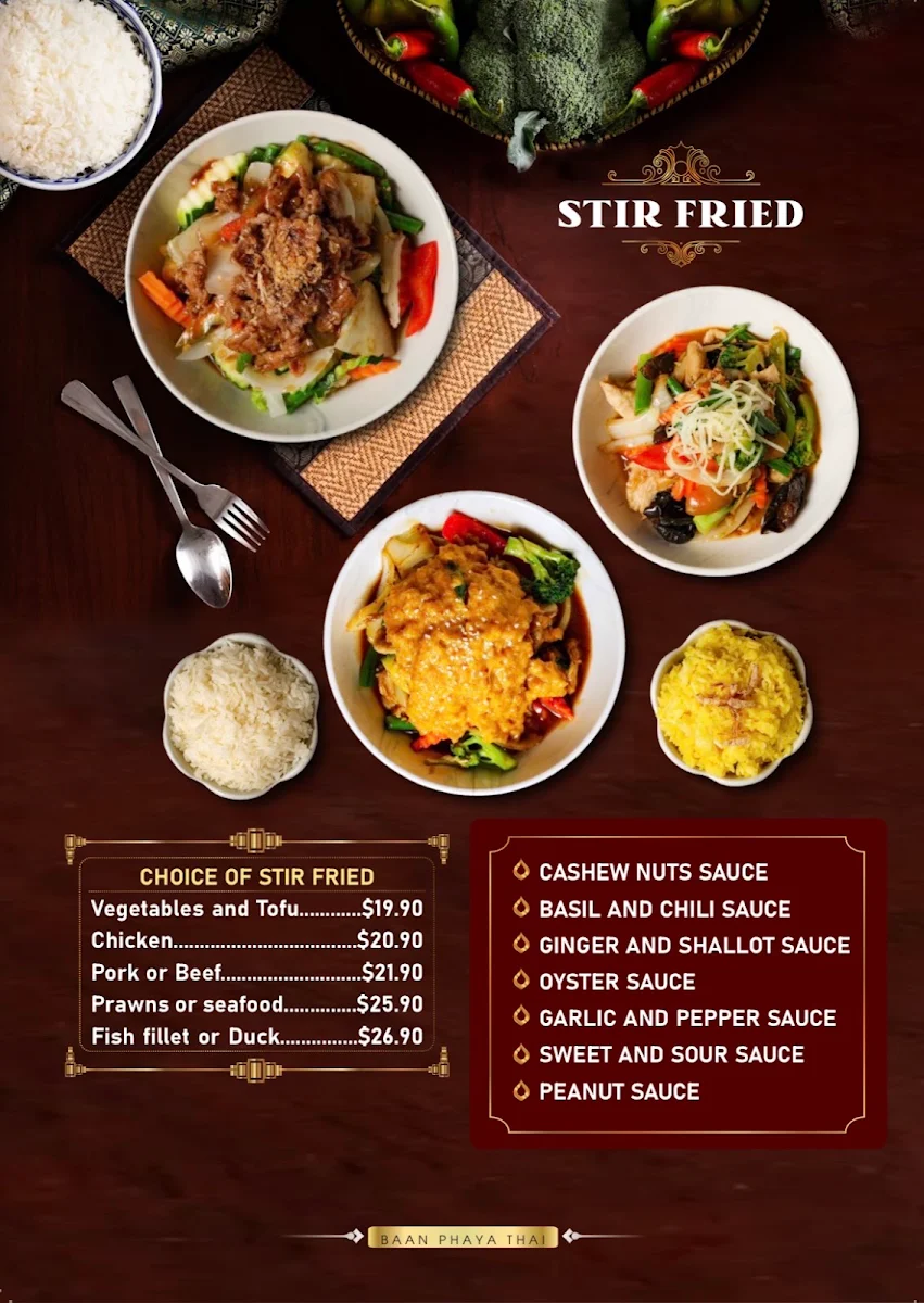 Menu, Baan Phaya Thai Everton Park