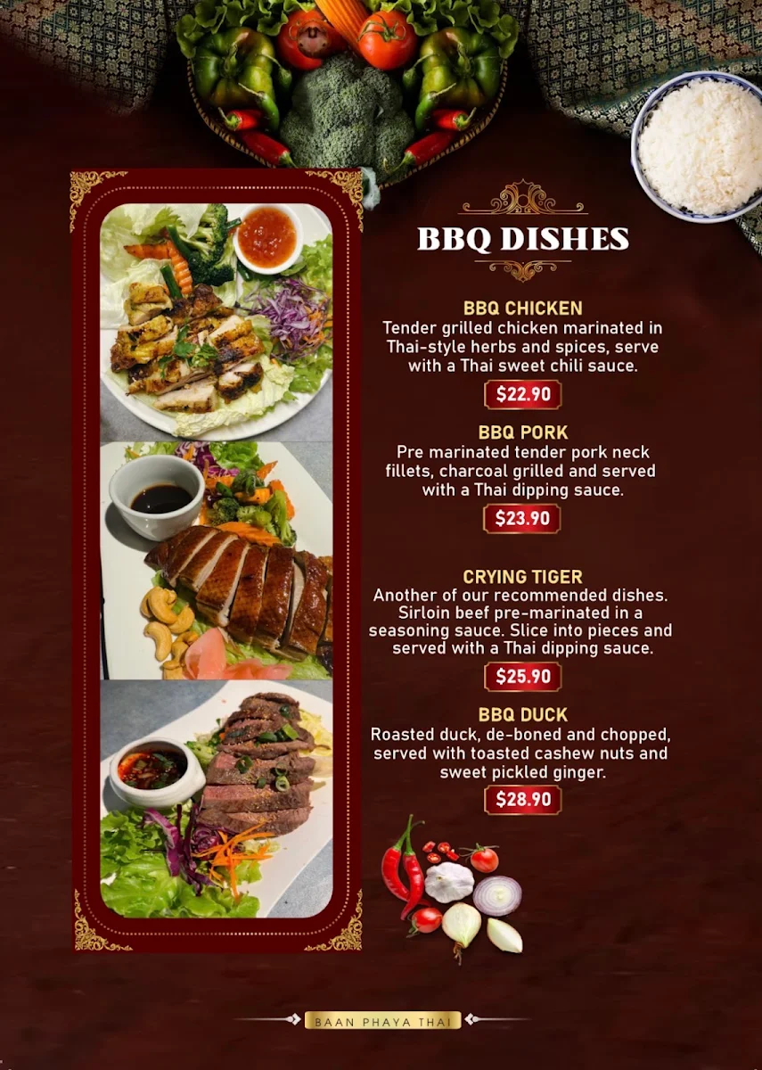 Menu, Baan Phaya Thai Everton Park