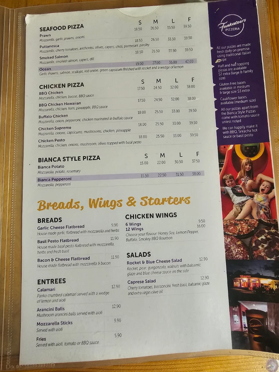 Menu, Funkateers Pizzeria