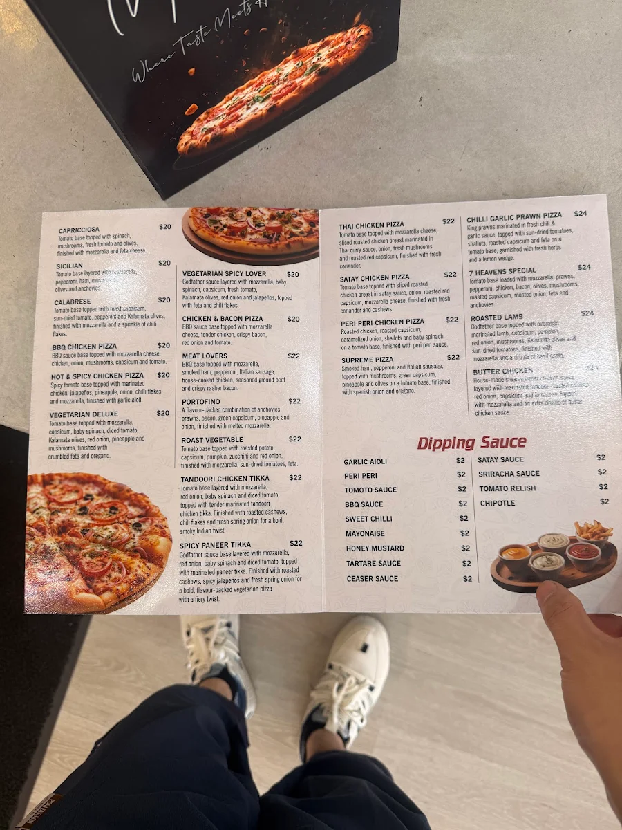 Menu, 7 Heavens Pizza, Pasta, Cakes