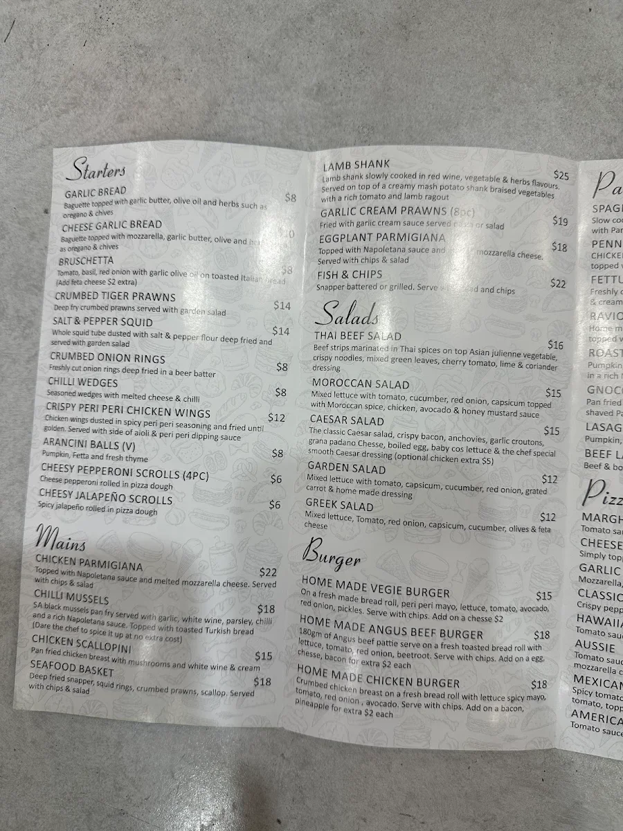 Menu, 7 Heavens Pizza, Pasta, Cakes