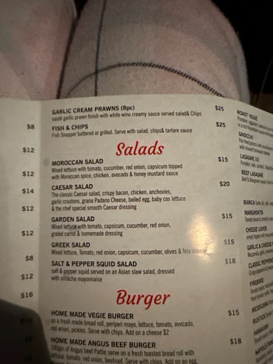 Menu, 7 Heavens Pizza, Pasta, Cakes