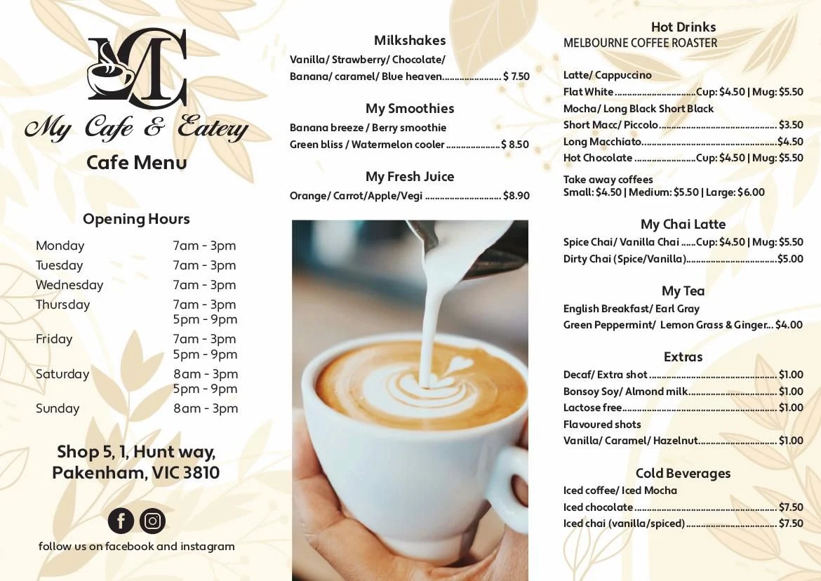 Menu, My Cafe & Eatery