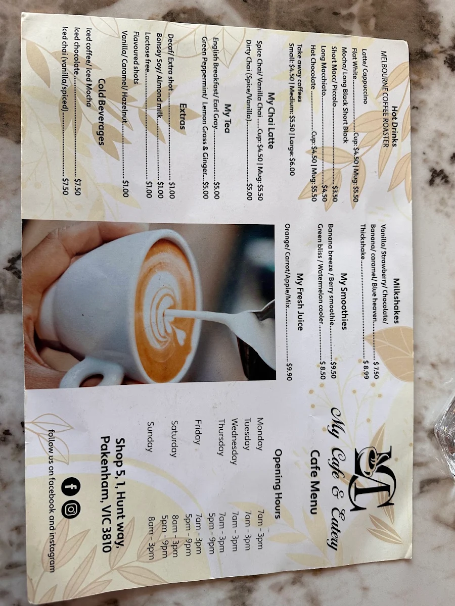 Menu, My Cafe & Eatery