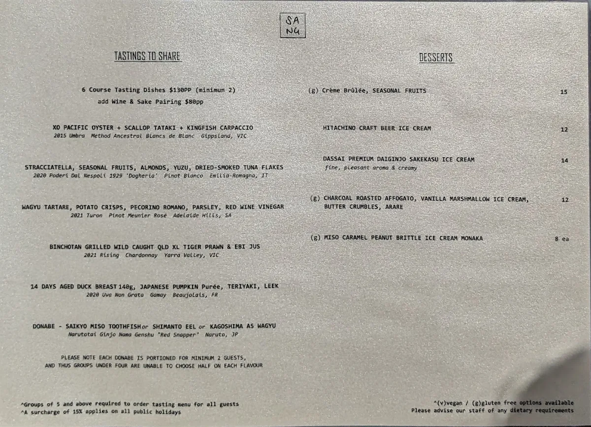 Menu, JAPASU by Sang (by Sang)
