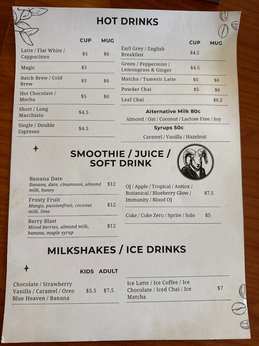 Menu, Mad Ram Cafe