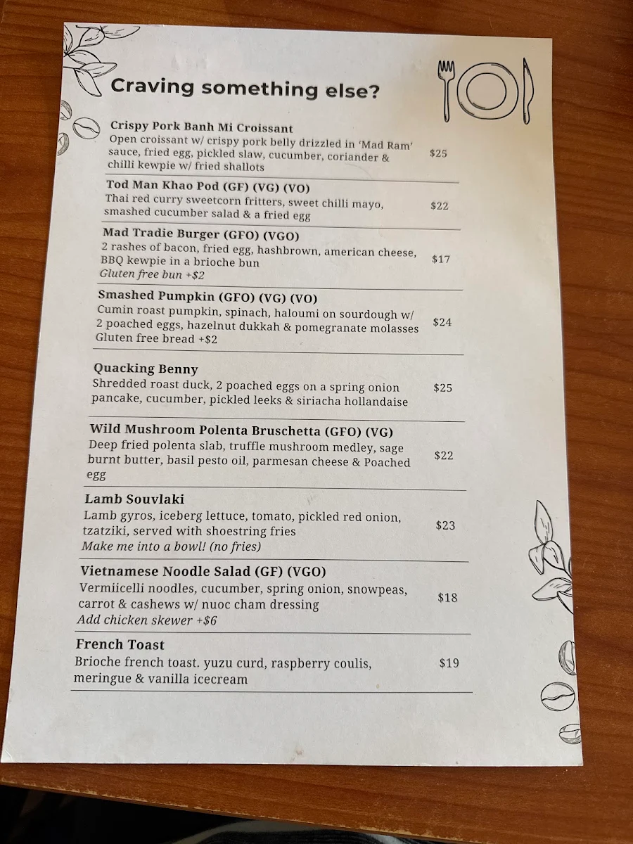 Menu, Mad Ram Cafe