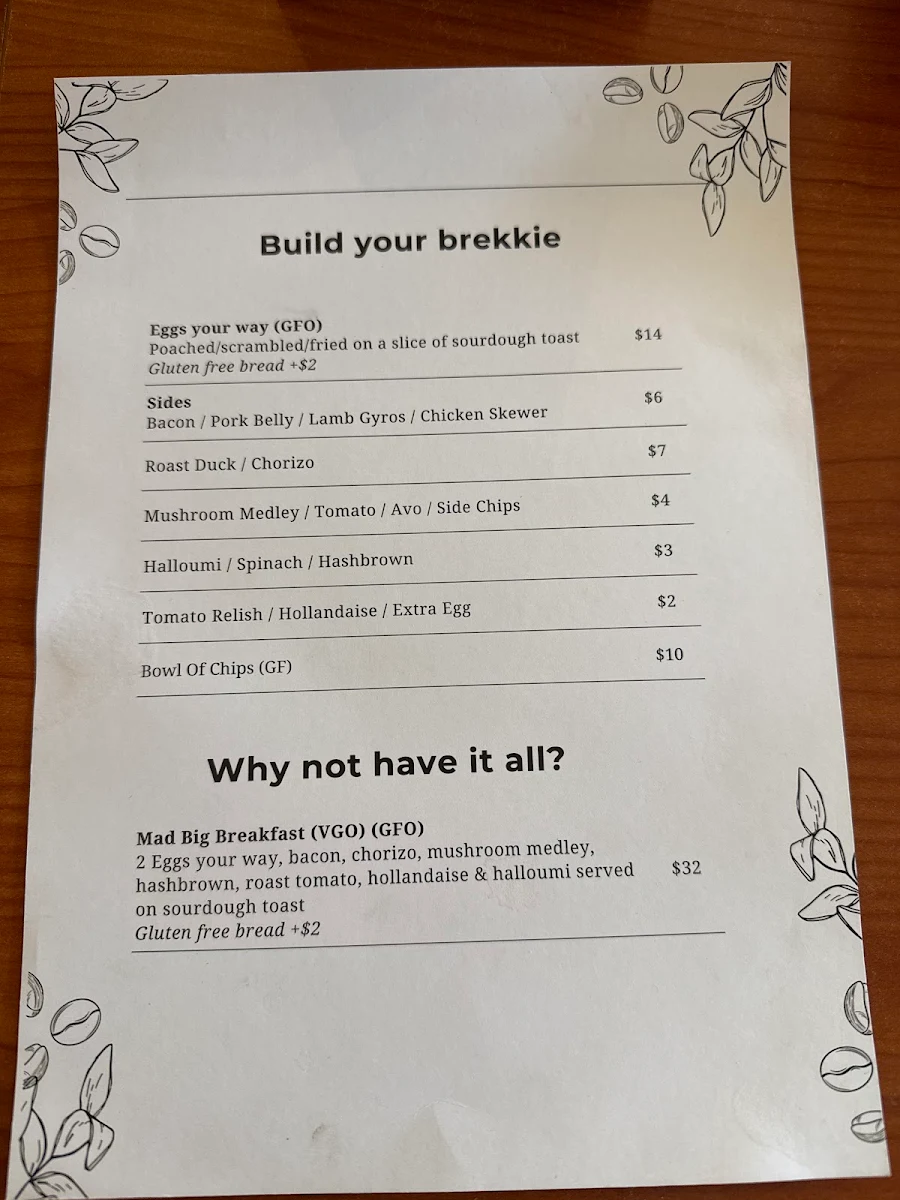 Menu, Mad Ram Cafe