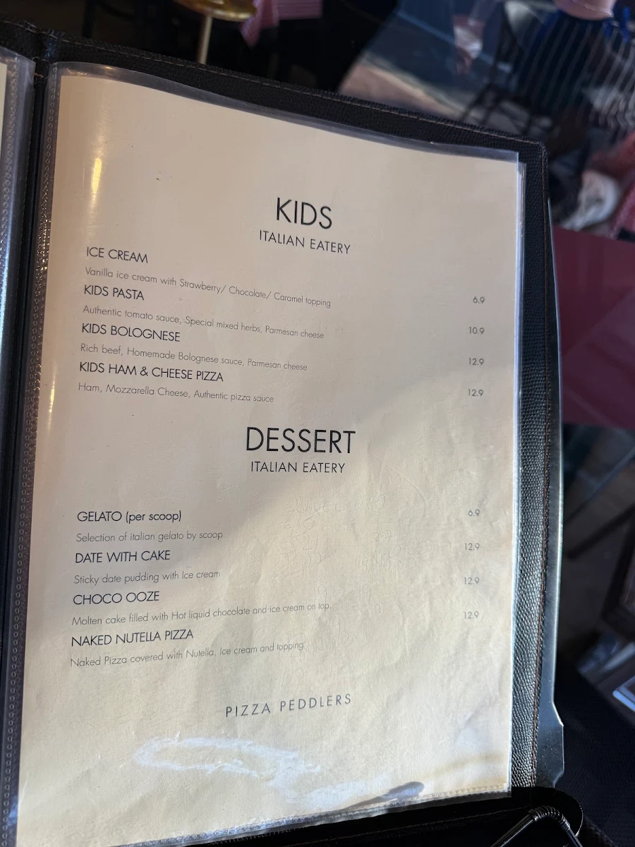 Menu, Pizza Peddlers & BAR