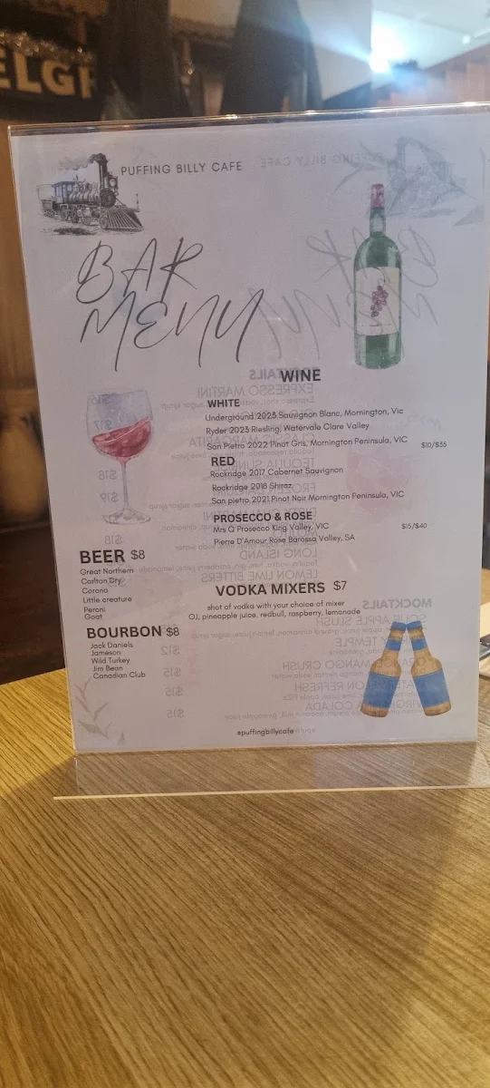 Menu, Puffing Billy Cafe & Bar