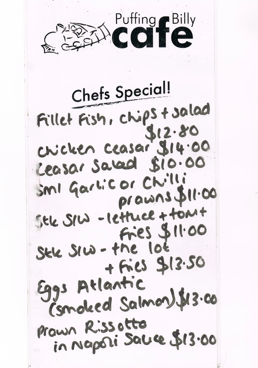Menu, Puffing Billy Cafe & Bar