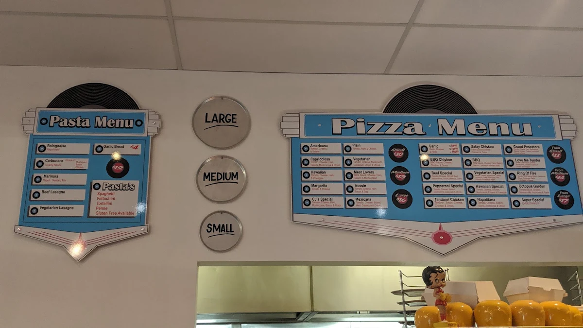 Menu, CJ's Pizza Cafe