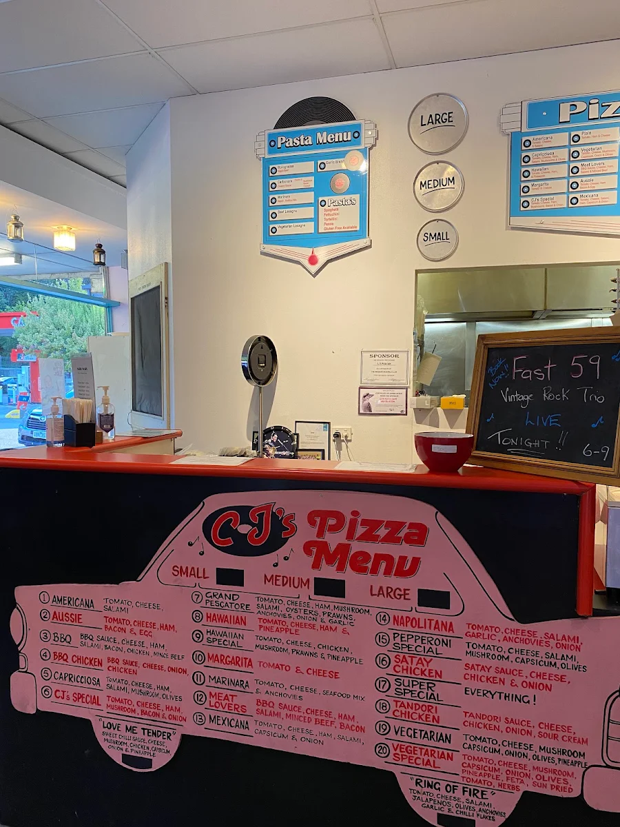 Menu, CJ's Pizza Cafe