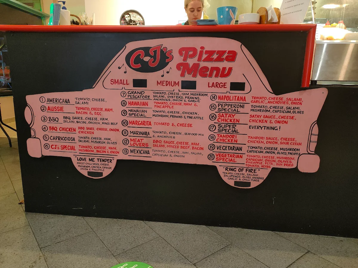 Menu, CJ's Pizza Cafe
