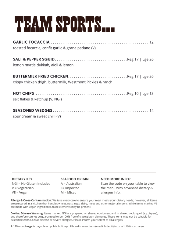 Menu, Madison Hotel