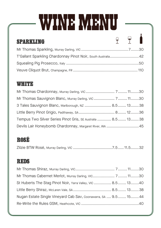 Menu, Madison Hotel