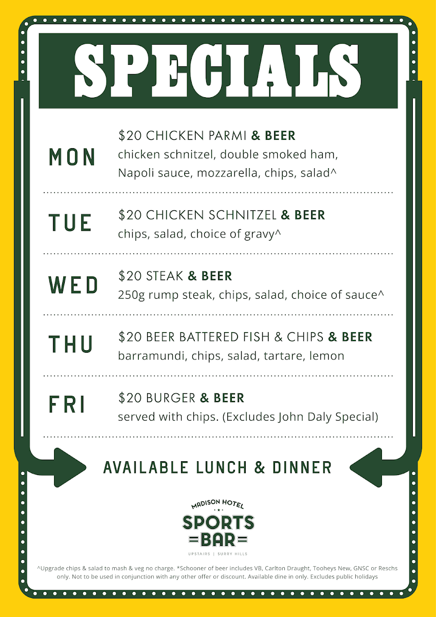 Menu, Madison Hotel