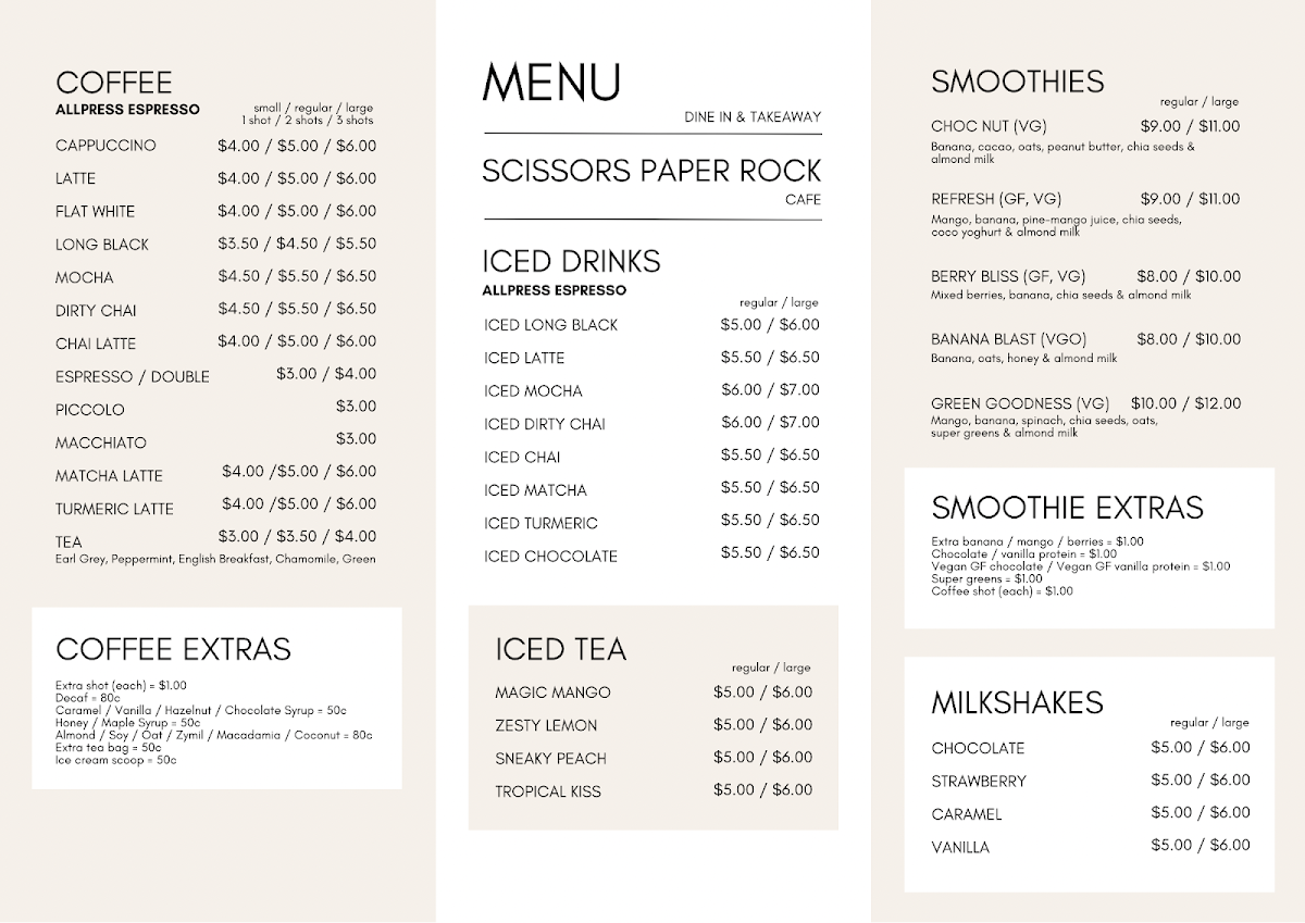 Menu, Scissors Paper Rock