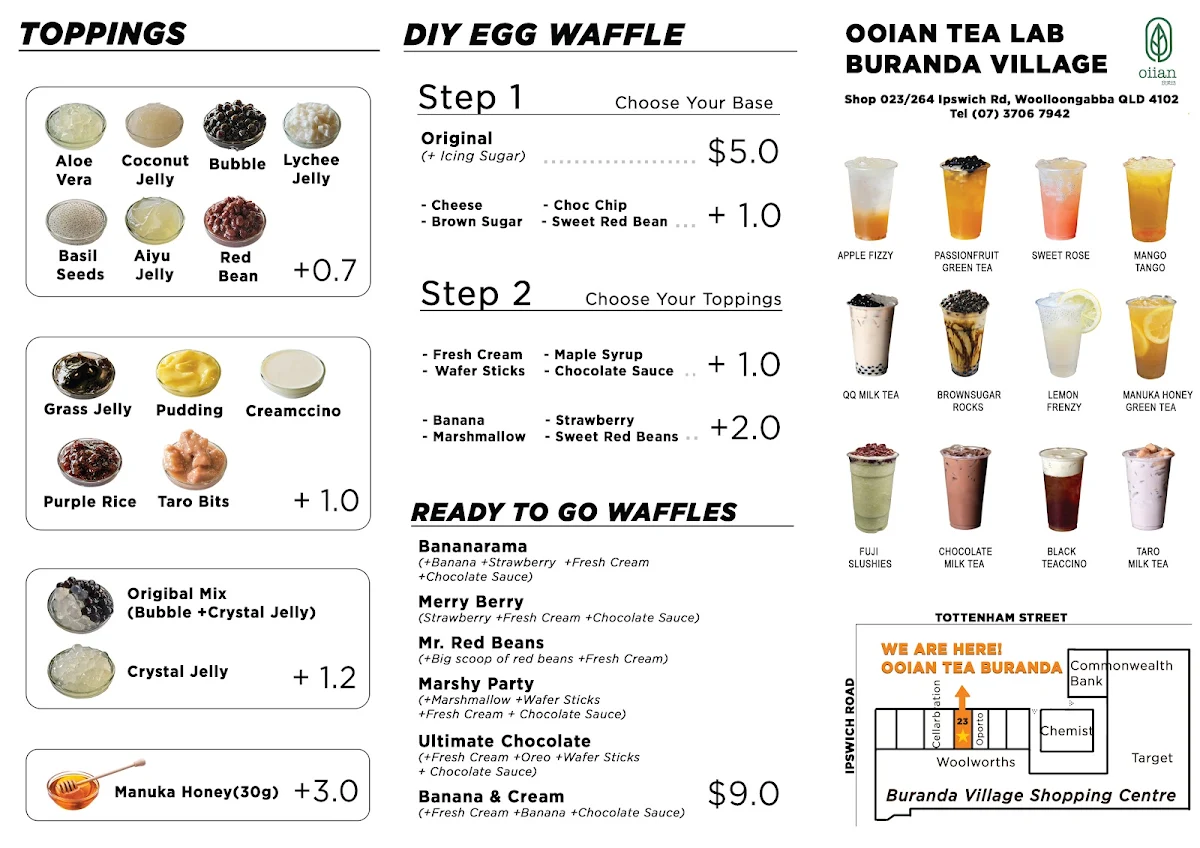 Menu, Ohh Tea Bubble Tea & Desserts
